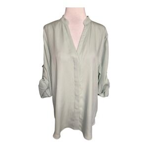 WHBM Outlet Women's Light Green Utility Shirt Roll Tab Sleeves Size Large NWT